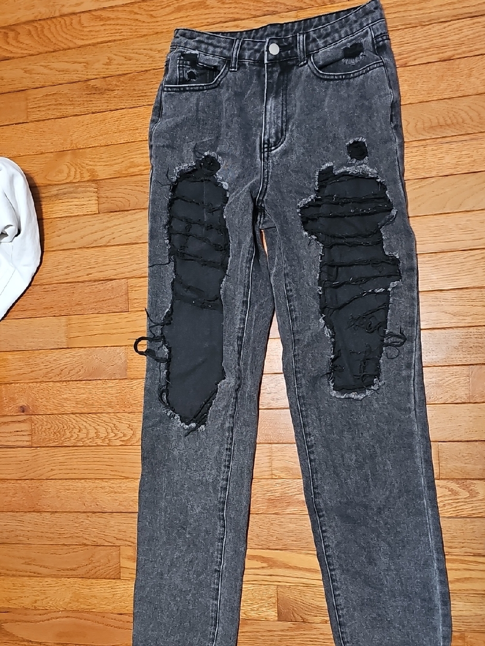 Black Acid-Wash Distressed High-Rise Jeans